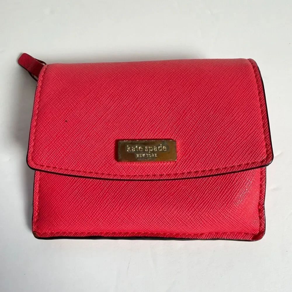 Kate Spade NY Coral Pink Small Wallet Snap Coin Card Holder ID Zip Compact